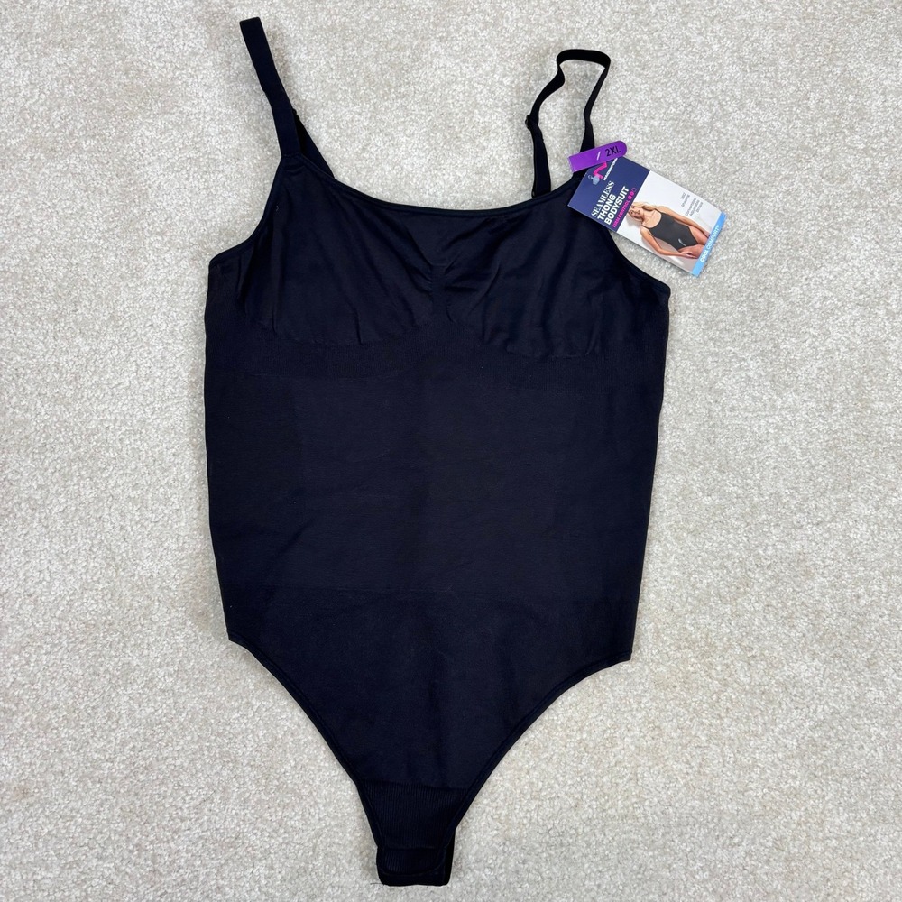 Maidenform Womens‎ Seamless Thong Bodysuit Black Firm Control DMS830 2XL NWT